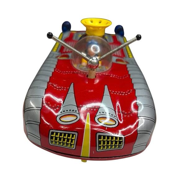 Vintage 1960s Litho Tin Battery Space Car Rocket Ship Red - Picture 6 of 10